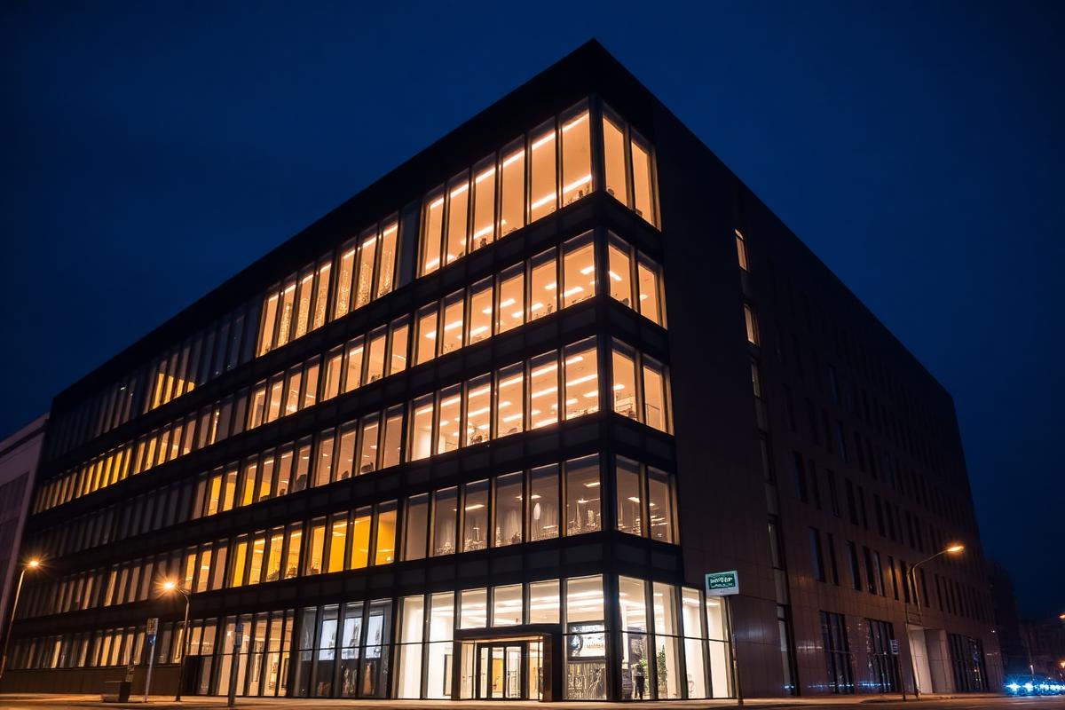 Illuminated commercial building at night